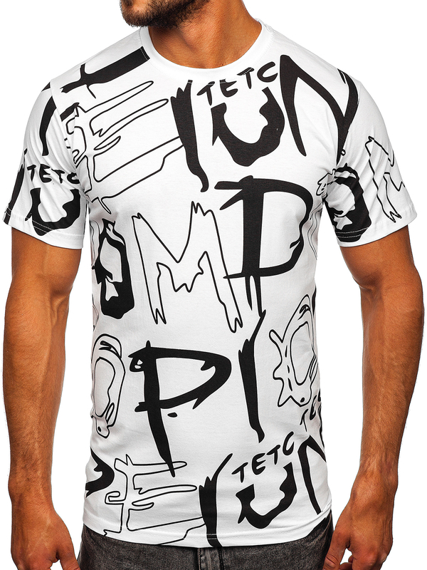T-shirt da uomo in cotone bianco con stampa Bolf KS1972
