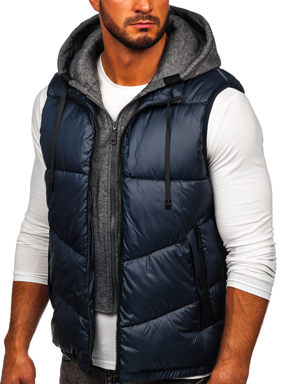 Gilet con cappuccio da uomo blu Bolf 2908