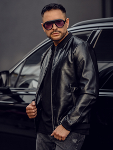 Giacca in pelle tipo bomber da uomo nera Bolf 6803A