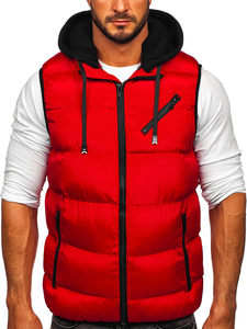 Gilet spesso trapuntato con cappuccio da uomo rosso Bolf 7126