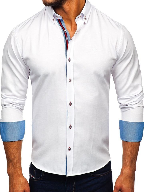 Camicia elegante a manica lunga da uomo bianca Bolf 5801-A