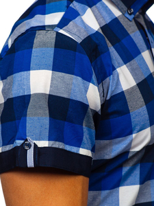 Camicia a quadri a manicha corta da uomo blu Bolf 5532