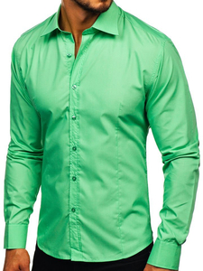 Camicia elegante da uomo verde menta a maniche lunghe Bolf 1703