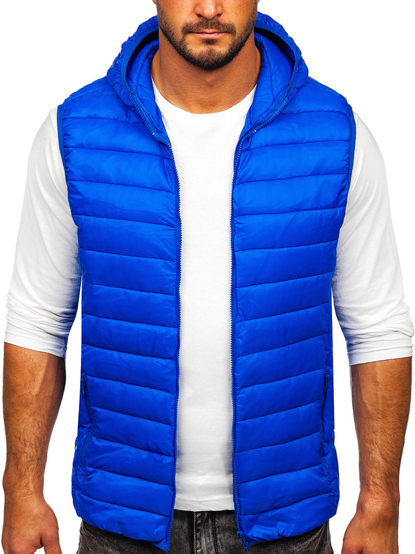Gilet trapuntato da uomo con cappuccio in colore blu cobalto Bolf LY36