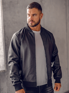 Giacca bomber in pelle da uomo nera Bolf 3A65B