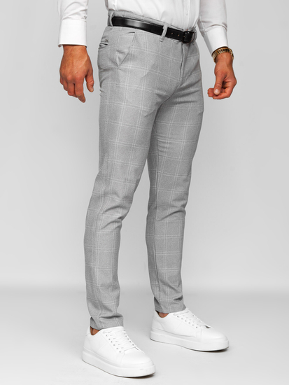 Uomo Pantaloni eleganti a quadri Grigio-Bianco Bolf 0036