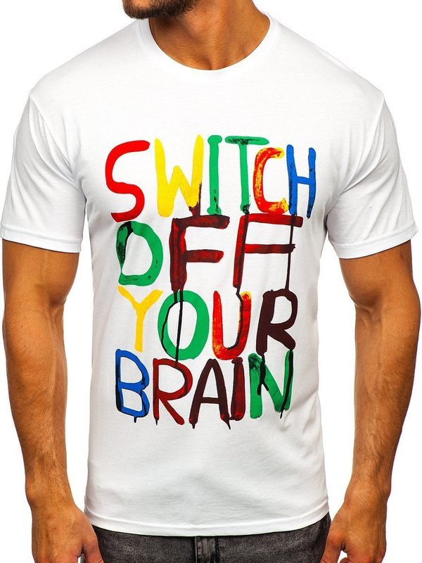 T-shirt bianca stampata da uomo Bolf 1181