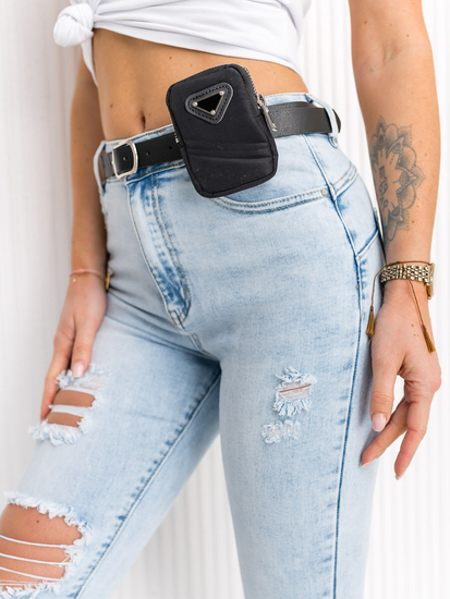 Pantaloni in jeans Push Up con catena e marsupio da donna azzurri Bolf A20-2A