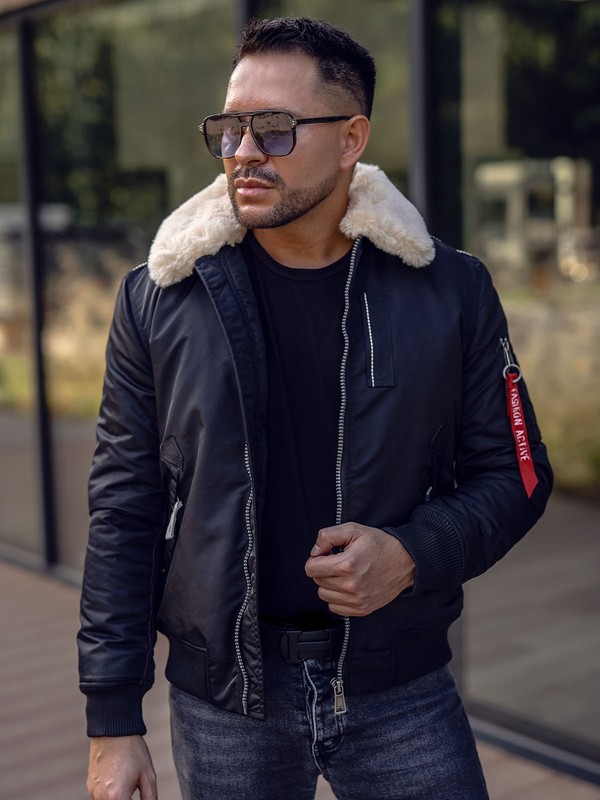 Giacca mezza stagione tipo aviatore da uomo nera Bolf EX1787