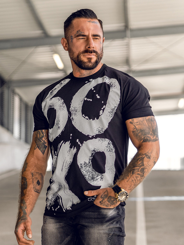 T-shirt da uomo nera con stampa Bolf 0303A