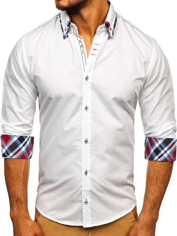 Elegante camicia a manica lunga da uomo bianca Bolf 3701