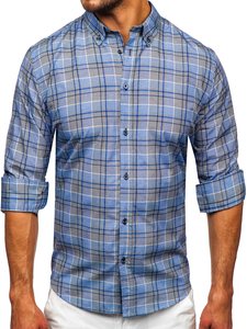 Uomo Camicia a quadri con maniche lunghe Blu scuro Bolf 22748