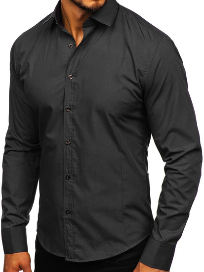 Camicia elegante da uomo nera a maniche lunghe Bolf 1703