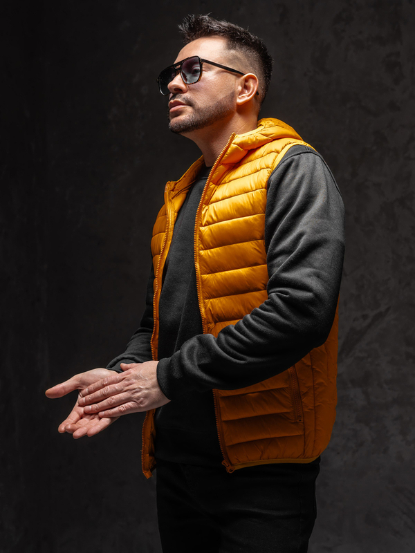 Gilet trapuntato da uomo con cappuccio in colore arancione Bolf LY36
