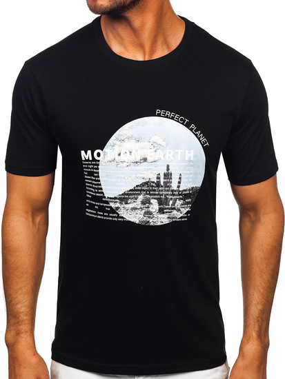 Uomo T-shirt in cotone con stampa Nero Bolf MPO3466