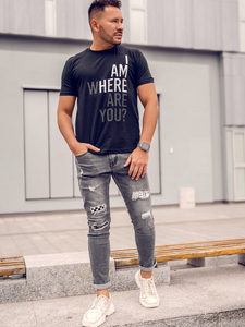 T-shirt in cotone con stampa da uomo nera Bolf 0404TA