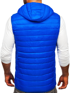 Gilet trapuntato da uomo con cappuccio in colore blu cobalto Bolf LY36