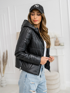 Giacca trapuntata di mezza stagione con cappuccio da donna nero Bolf B8187