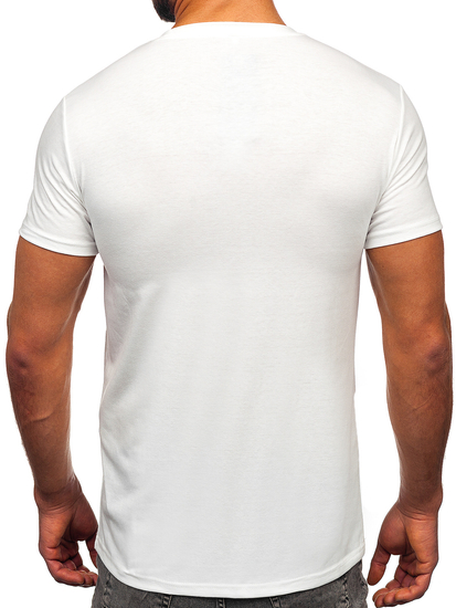 T-shirt con taschino con stampa mimetica da uomo bianco-verde Bolf 8T85