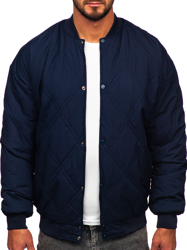 Giacca da baseball trapuntata mezza stagione bomber da uomo blu Bolf 84M3020