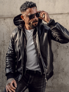 Giacca in pelle tipo bomber da uomo nera Bolf 11Z8004