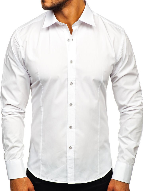Camicia elegante da uomo bianca a maniche lunghe Bolf 1703