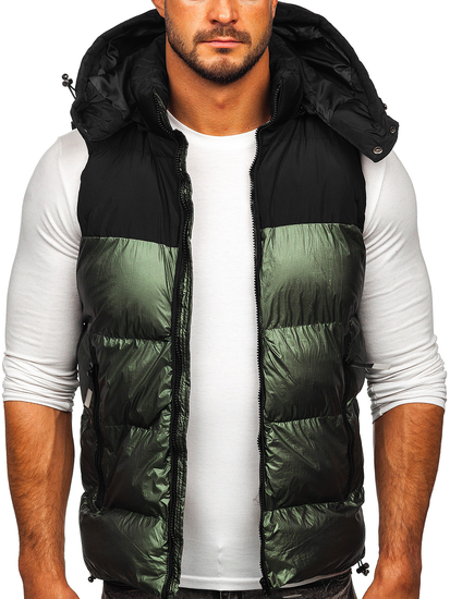 Gilet trapuntato con cappuccio da uomo verde Bolf 13079