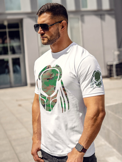 T-shirt da uomo in cotone bianco con stampa Bolf 192379A