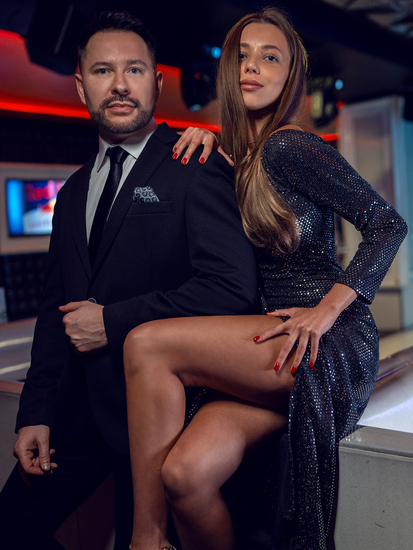 Abito lungo in paillettes da donna nero Bolf A1228