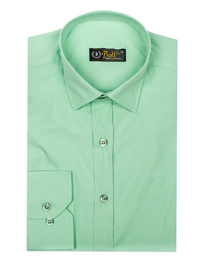 Camicia elegante da uomo verde menta a maniche lunghe Bolf 1703