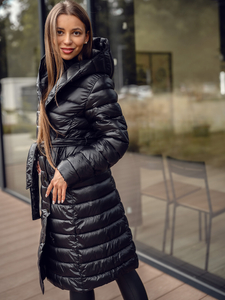 Donna Giacca invernale trapuntata lunga con cappuccio Nero Bolf 5M3159