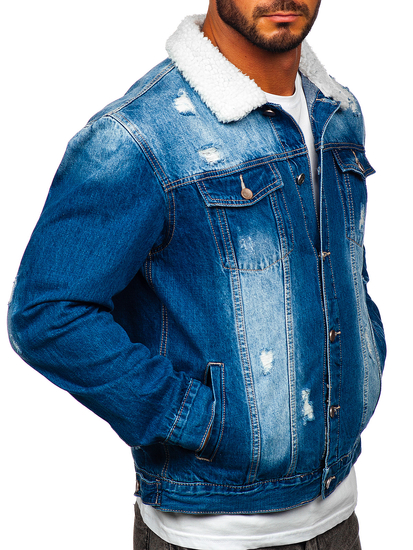 Giacca trucker in denim da uomo blu Bolf MJ502B