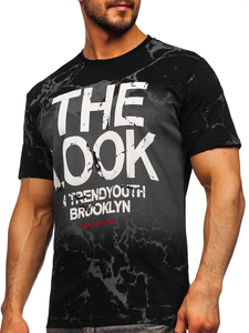 Uomo T-shirt in cotone con stampa Nero Bolf 627
