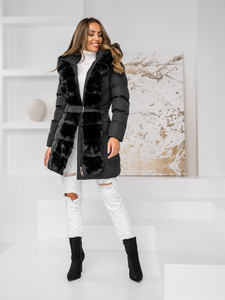 Giubbotto lungo trapuntato cappotto invernale con cappuccio da donna nero Bolf 5M3158