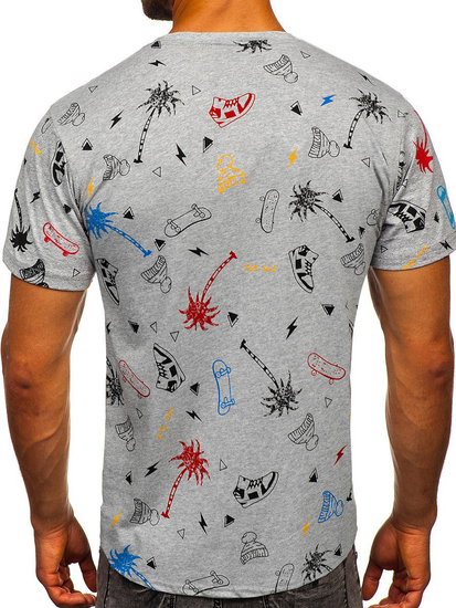 T-shirt da uomo in cotone grigio con stampa Bolf 1150