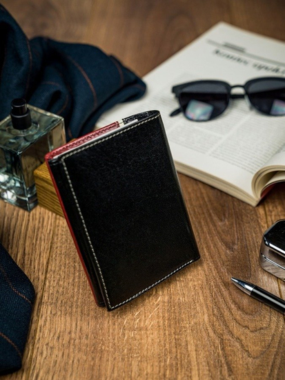 Uomo Portafoglio in pelle Nero-Rosso 4534