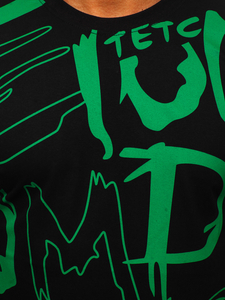 T-shirt nera stampata da uomo in cotone Bolf KS1972