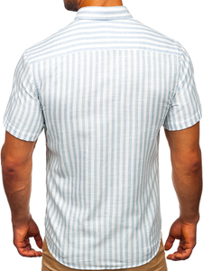 Camicia a righe a minica corta da uomo celeste Bolf 21500