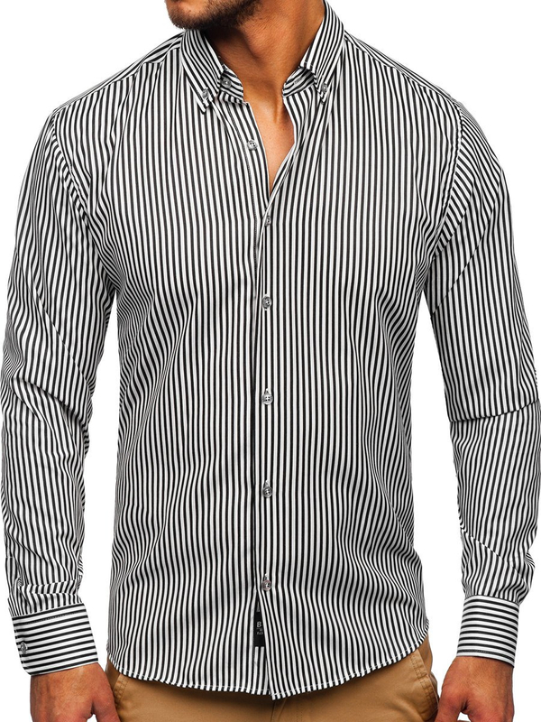 Camicia a righe a manica lunga da uomo nera Bolf 20726