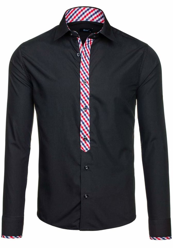 Camicia elegante a manica lunga da uomo nera Bolf 6867