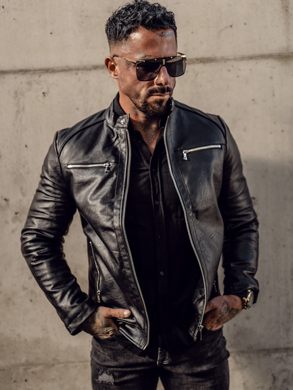 Giacca in pelle da uomo nera Bolf 11Z8003