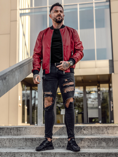 Giacca in pelle tipo bomber da uomo rossa Bolf 1147A
