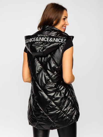 Gilet lungo trapuntato da donna nero Bolf 16M9075