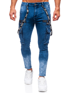 Pantaloni cargo in jeans da uomo blu Bolf TF118