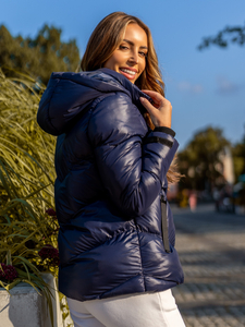 Giacca invernale trapuntata con cappuccio da donna blu Bolf 23065A