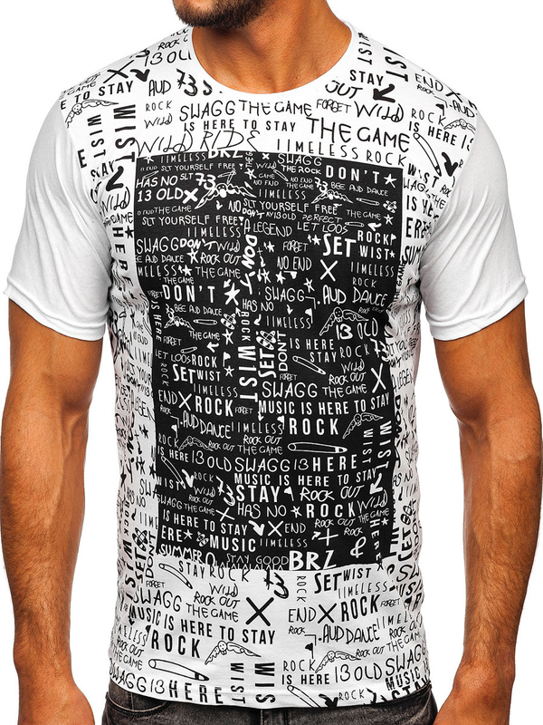 T-shirt da uomo in cotone bianco con stampa Bolf 1173