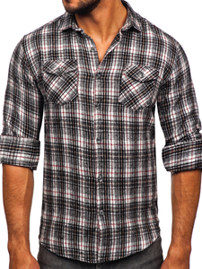 Camicia in flanella a maniche lunghe da uomo nero-bianca Bolf 20731-2