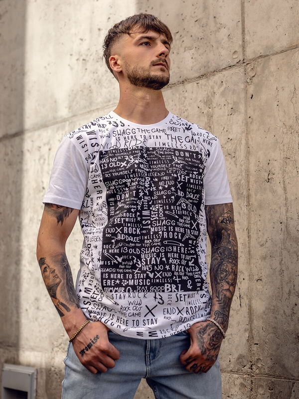 T-shirt da uomo in cotone bianco con stampa Bolf 1173A