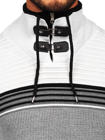 Maglione con colletto rialzato da uomo bianco Bolf 1051