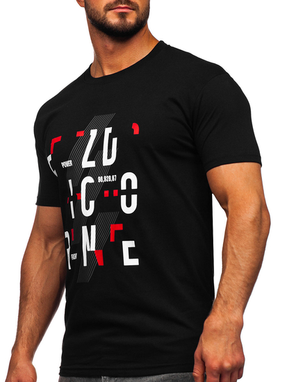 T-shirt in cotone con stampa da uomo nera Bolf 14752